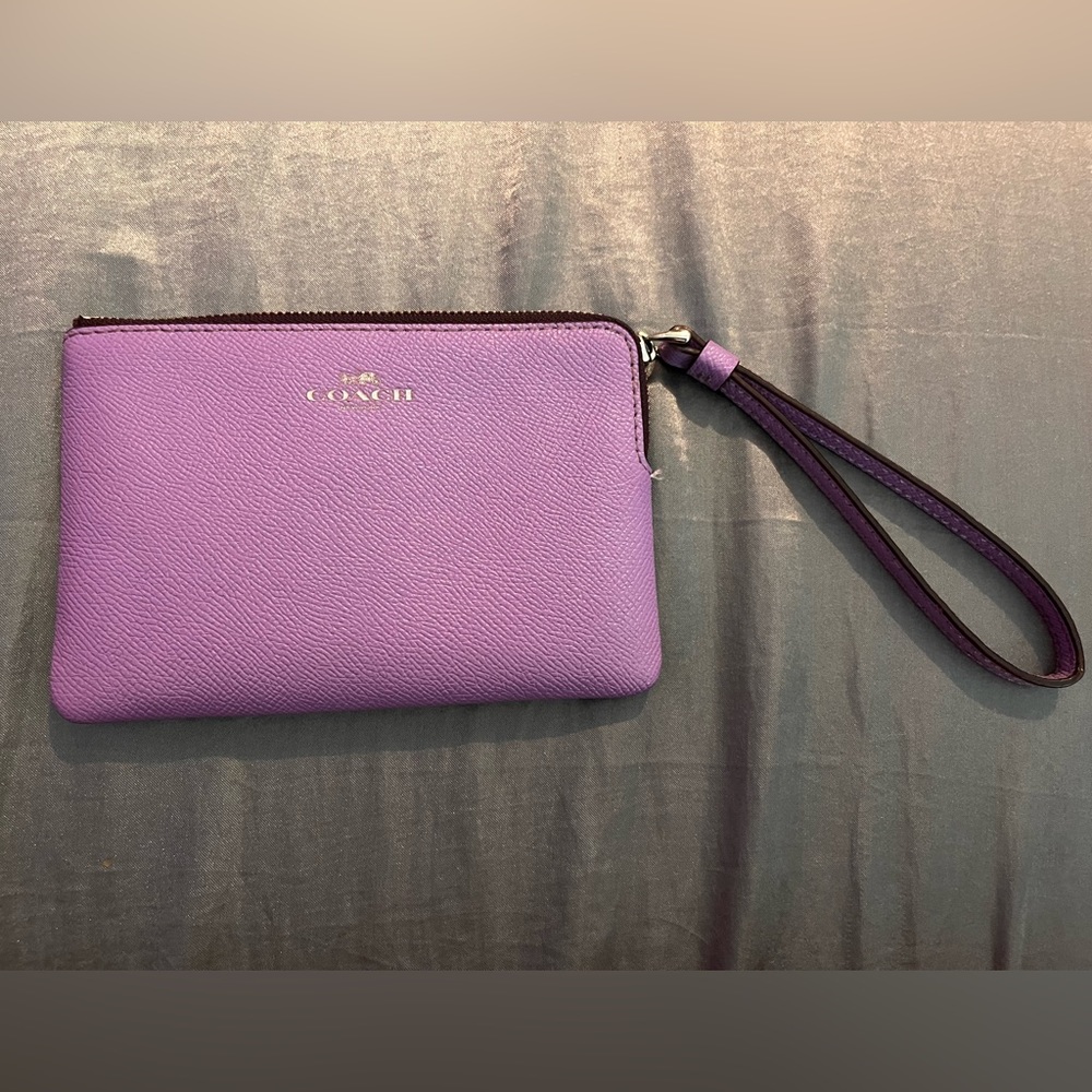 Purple Coach Corner Zip Wristlet